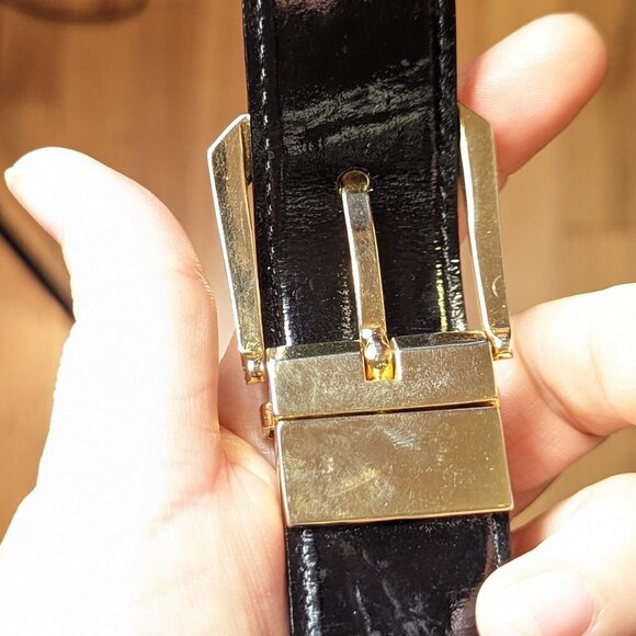 Leather Croc Embossed Reversible 2 in 1 Belt Gold Tone Academia‎ Preppy